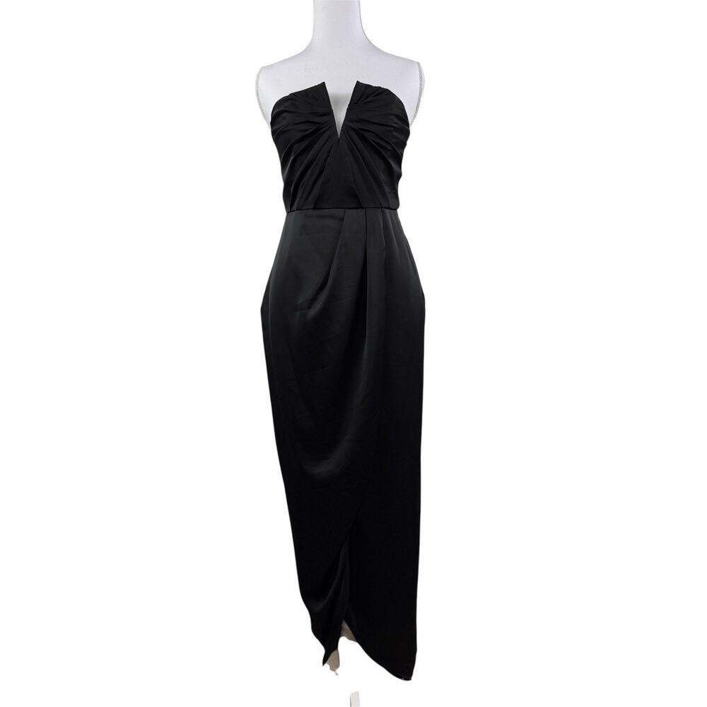 Yumi Kim Black Bombshell Maxi Dress XS Strapless Deep V Neck Faux Wrap Evening
